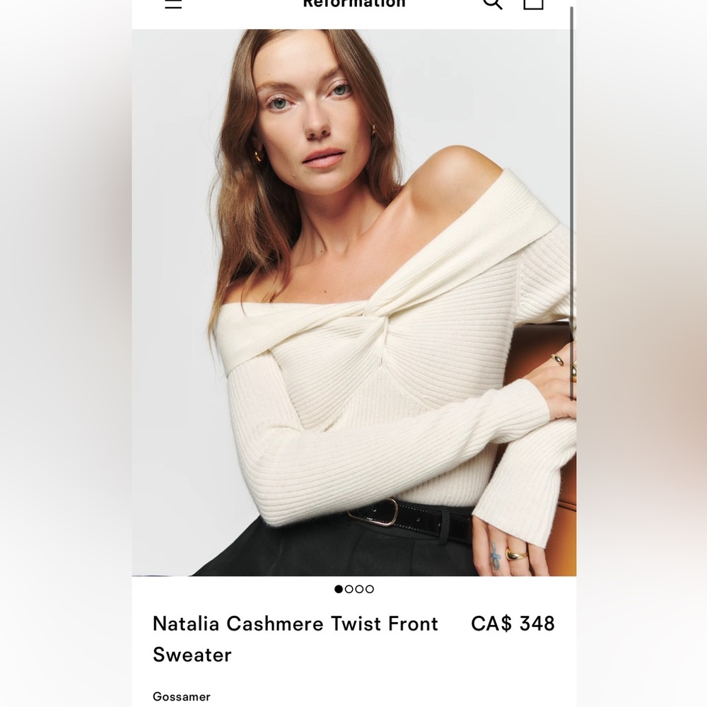 Reformation Natalia cashmere off shoulder sweater